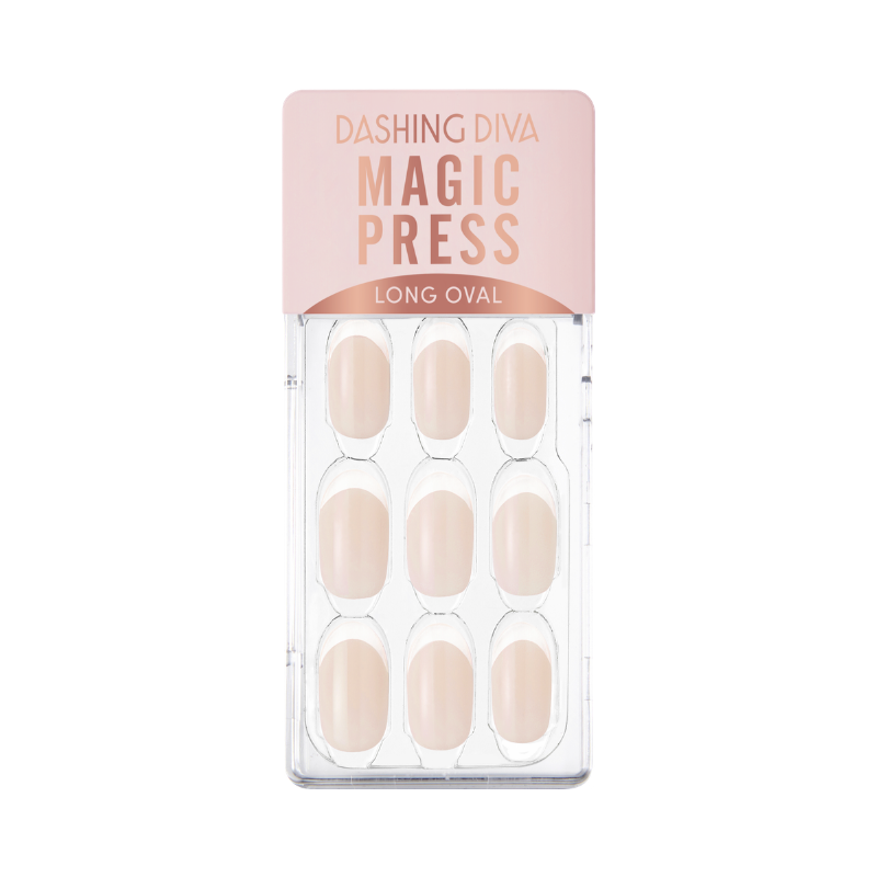 DASHING DIVA Magic Press Glass Edge Long Oval Mani Beige Glass Edge MWK044OL