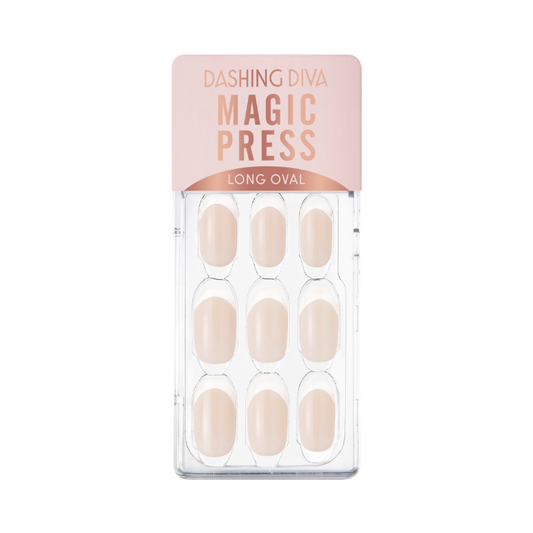 DASHING DIVA Magic Press Glass Edge Long Oval Mani Beige Glass Edge MWK044OL