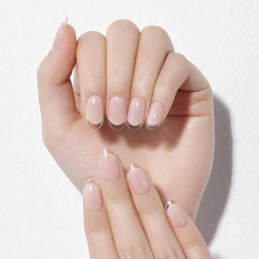 DASHING DIVA Magic Press Glass Edge Long Oval Mani Beige Glass Edge MWK044OL