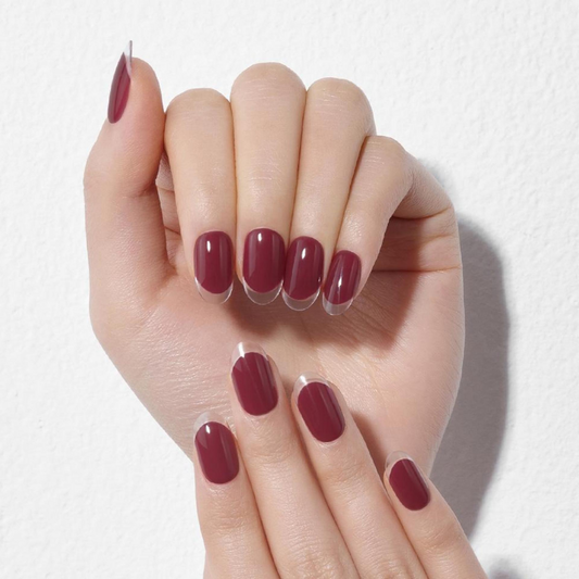 DASHING DIVA Magic Press Long Oval Mani Burgundy Glass Edge MWK048OL