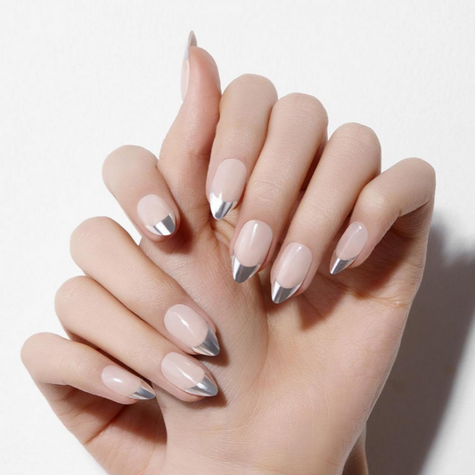 DASHING DIVA Magic Press Soft Metallic Stiletto Mani Silver Edge French MWK019ST