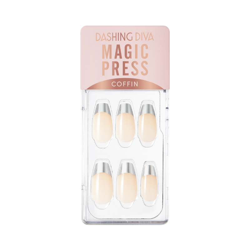 DASHING DIVA Magic Press Soft Metallic Coffin Mani Silver Chic French MWK021CF