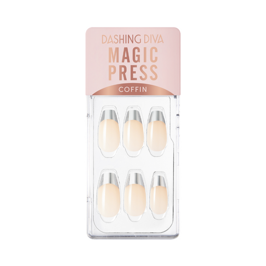 DASHING DIVA Magic Press Soft Metallic Coffin Mani Silver Chic French MWK021CF