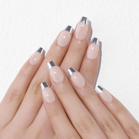 DASHING DIVA Magic Press Soft Metallic Coffin Mani Silver Chic French MWK021CF