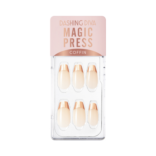 DASHING DIVA Magic Press Soft Metallic Coffin Mani Rose Gold Chic French MWK022CF