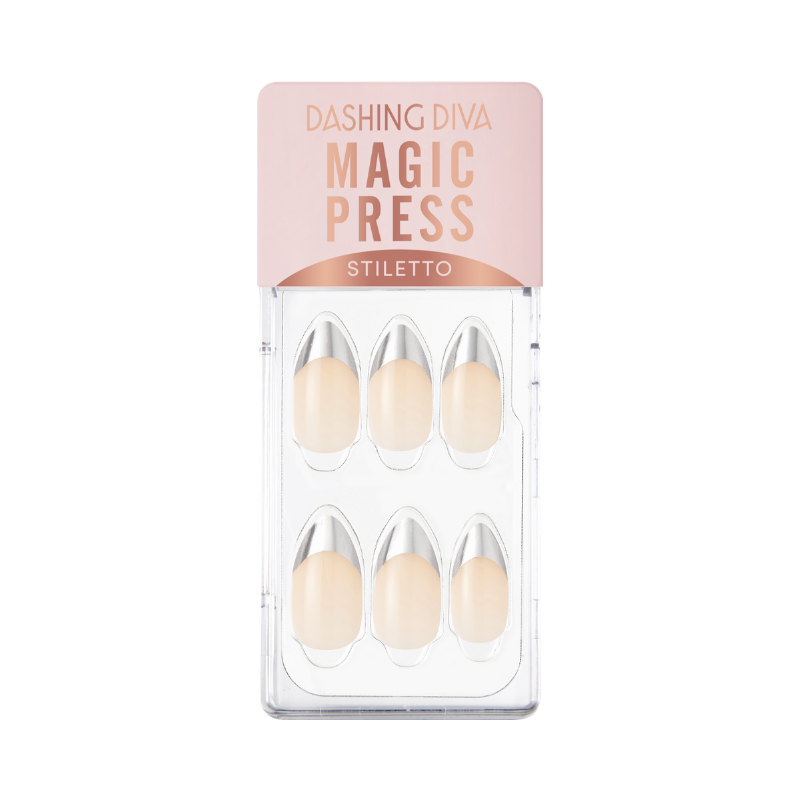 DASHING DIVA Magic Press Soft Metallic Stiletto Mani Silver Edge French MWK019ST