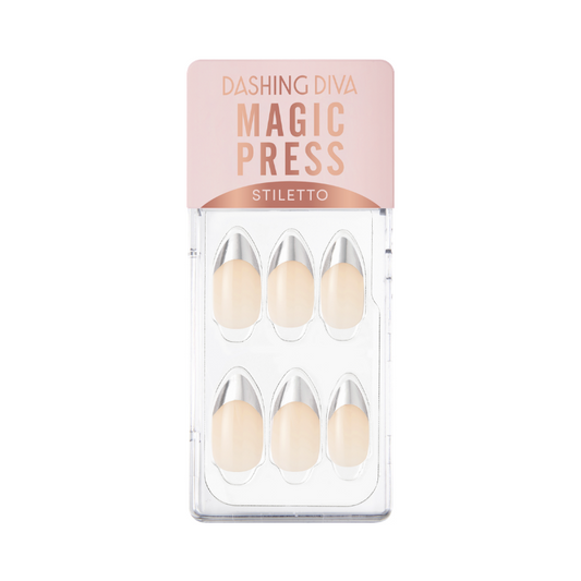 DASHING DIVA Magic Press Soft Metallic Stiletto Mani Silver Edge French MWK019ST