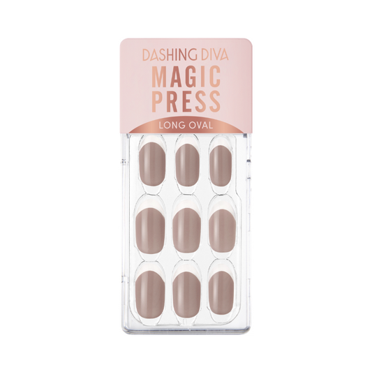 DASHING DIVA Magic Press Glass Edge Long Oval Mani Taupe Glass Edge MWK047OL