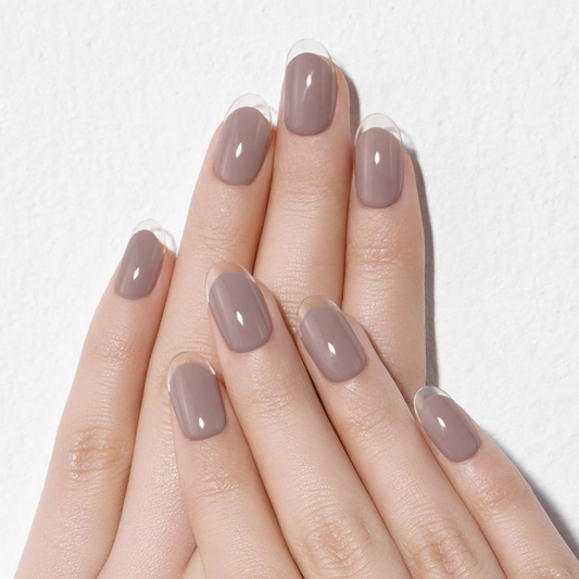 DASHING DIVA Magic Press Glass Edge Long Oval Mani Taupe Glass Edge MWK047OL