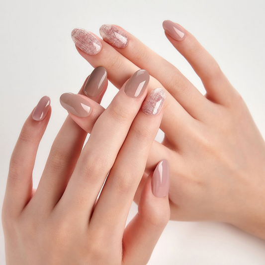DASHING DIVA Magic Press Long Oval Autumn Mani Sheer Rose Tweed MDR1058OL