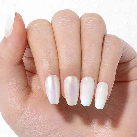 DASHING DIVA Magic Press Coffin Glow Up Mani White Pearl Shine MDR976CF