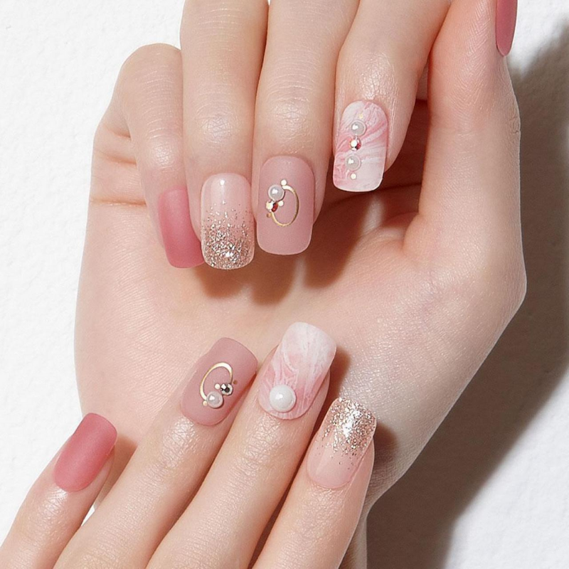 DASHING DIVA Magic Press Autumn Closet Long Mani Rose Marble MDR783SL