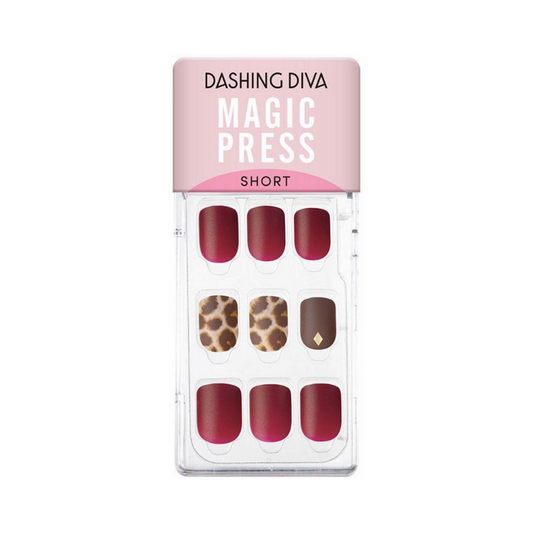 DASHING DIVA Magic Press Autumn Closet Short Mani Burgundy Leopard MDR802SS