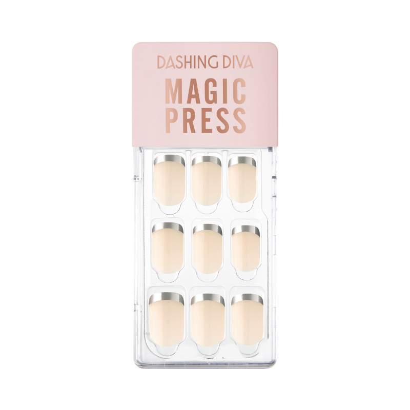 DASHING DIVA Magic Press Regular Square Mani Silver Slim French MWK157