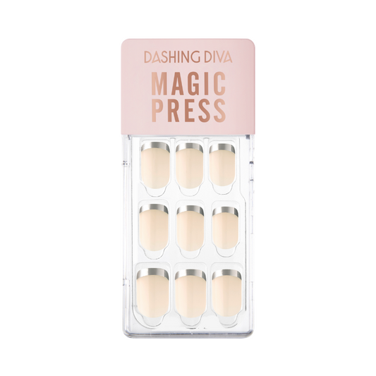 DASHING DIVA Magic Press Regular Square Mani Silver Slim French MWK157