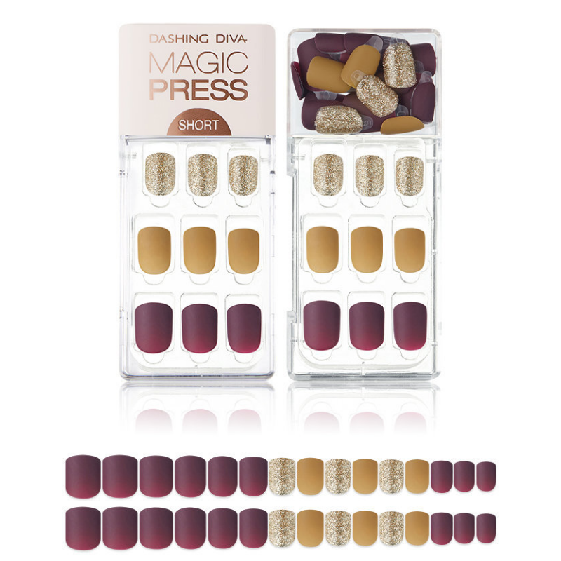 DASHING DIVA Magic Press Short Mani Burgundy Shine MDR586SS (GLAM MOVE)