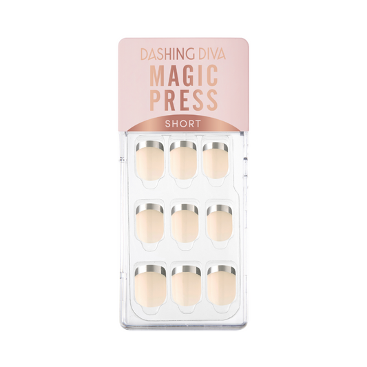 DASHING DIVA Magic Press Short Square Mani Silver French MWK156SS