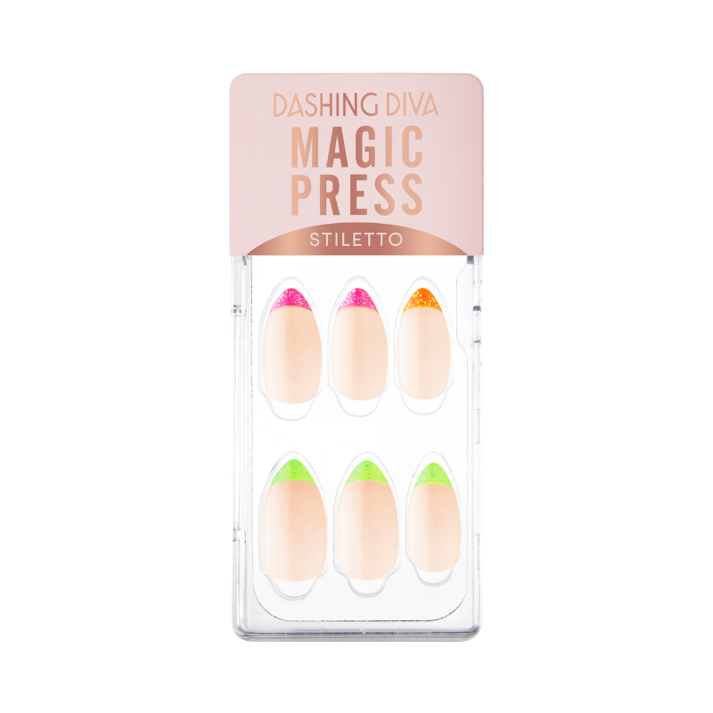 DASHING DIVA Magic Press Stiletto Mani Glitter Neon Edge French MWK164ST