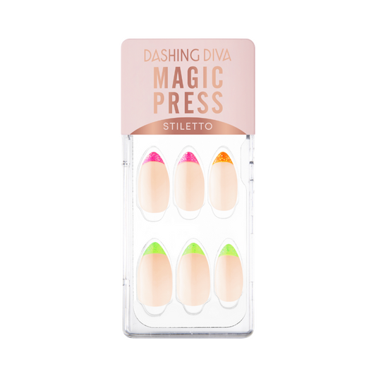 DASHING DIVA Magic Press Stiletto Mani Glitter Neon Edge French MWK164ST