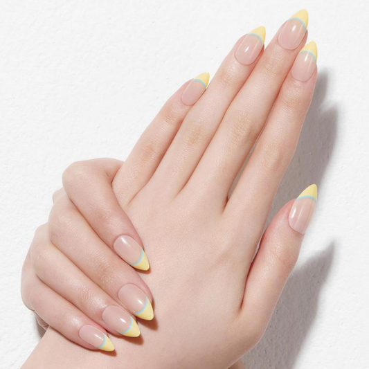 DASHING DIVA Magic Press Stiletto Two Tone French Mani Yellow Mint MWK104ST