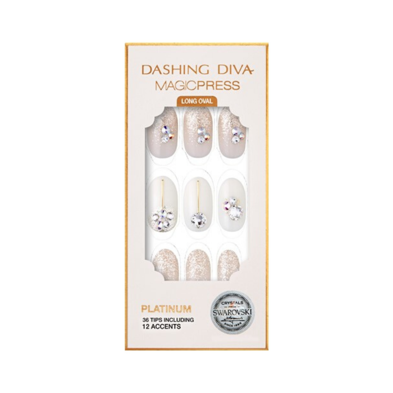 DASHING DIVA Magic Press Wedding Platinum Swarovski Mani My Lily MPL002OL
