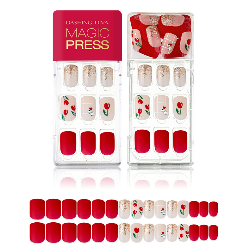 DASHING DIVA Magic Press Mani Delight Red MDR605 (SOFT SHINE)