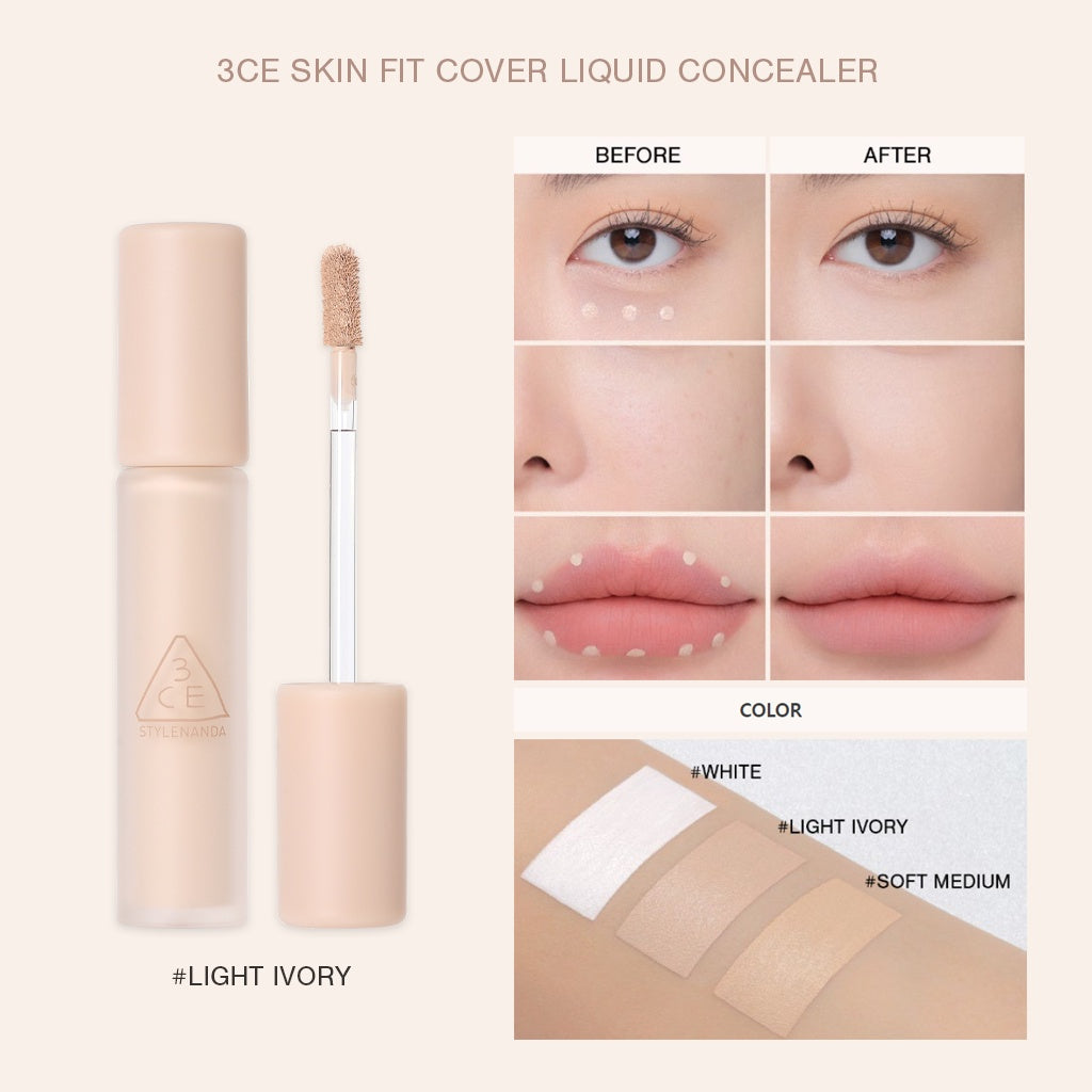 3CE Skin Fit Cover Liquid Concealer [3 Color To Choose]