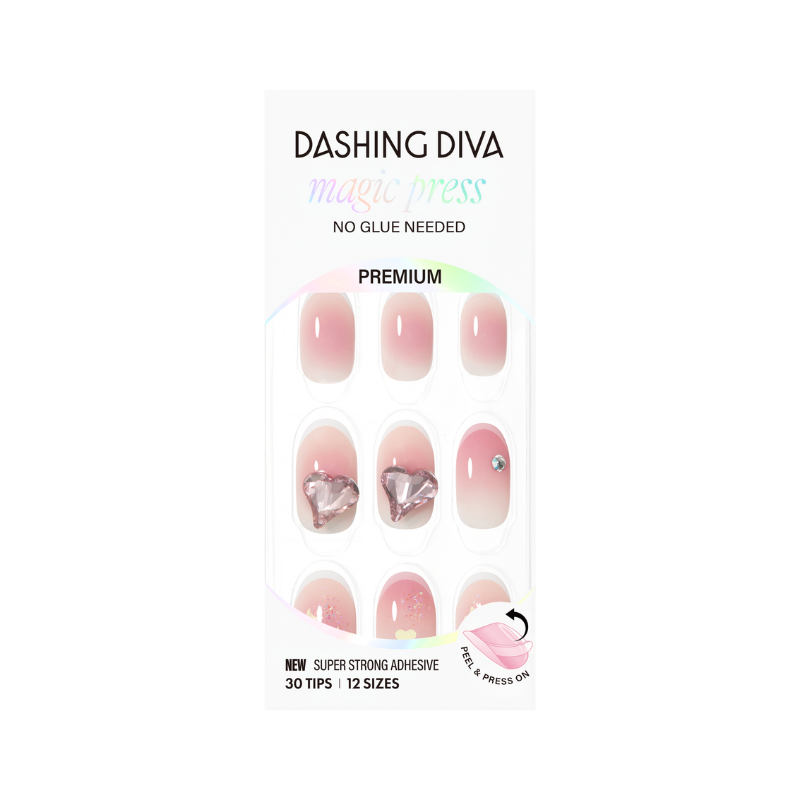 DASHING DIVA Magic Press Premium Long Oval Mani Shy Heart MDR4P004PO