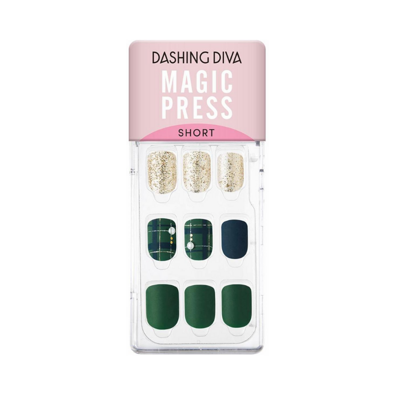 DASHING DIVA Magic Press Glitter Bomb Short Mani Green Duffle Coat MDR852SS