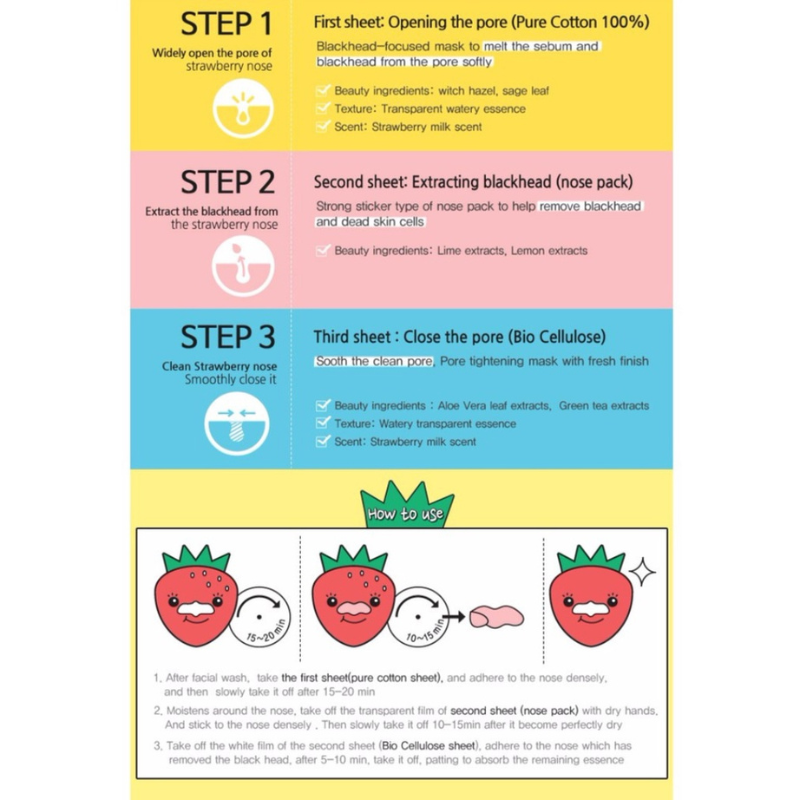TONY MOLY Runaway Strawberry Seeds 3 -Step Nose Pack